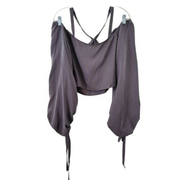 Tularosa Daisey Cold Shoulder long ballon Sleeves halter Top Size Medium in gray - Picture 9 of 11